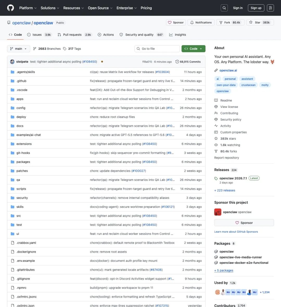 GitHub 仓库 383k star
